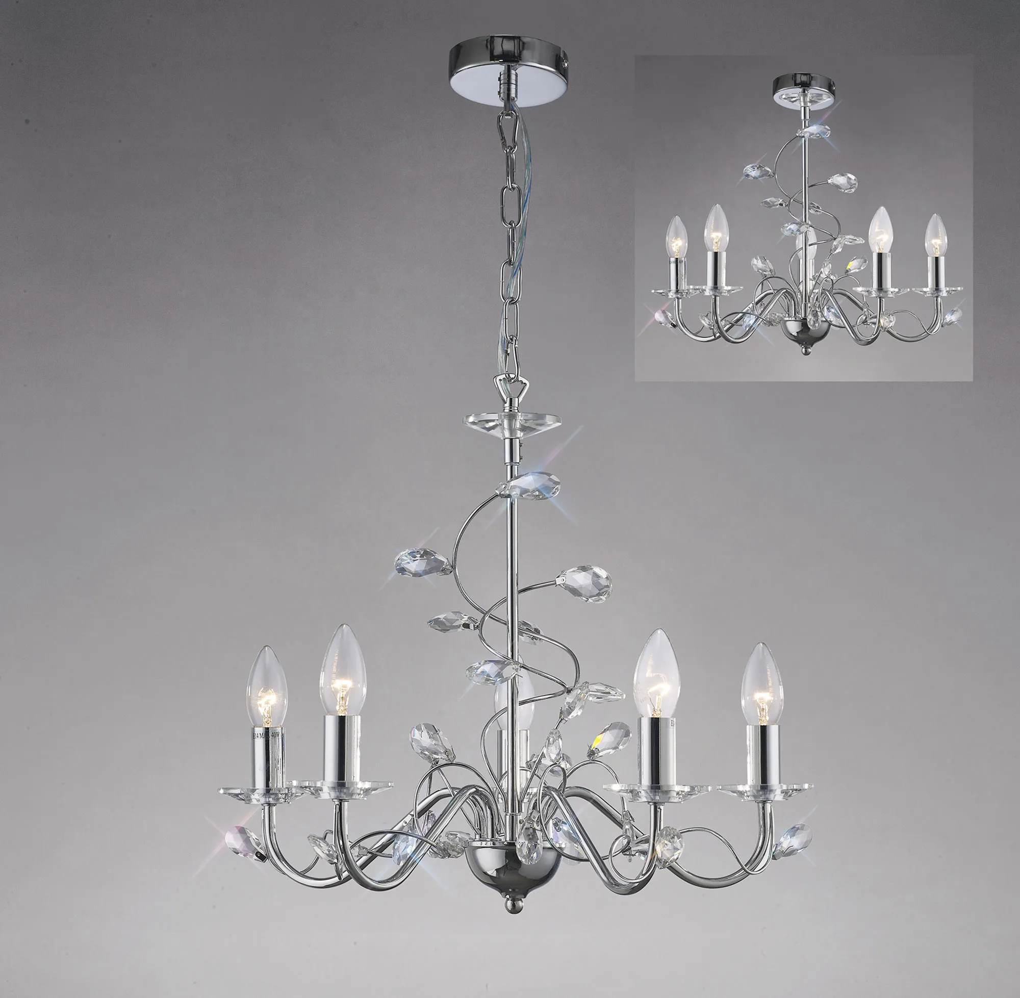 Willow Crystal Ceiling Lights Diyas Multi Arm Crystal Fittings